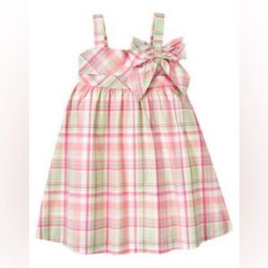 Janie and Jack Strawberry Field Cotton Pink Green Plaid Summer Dress Girl Size 6